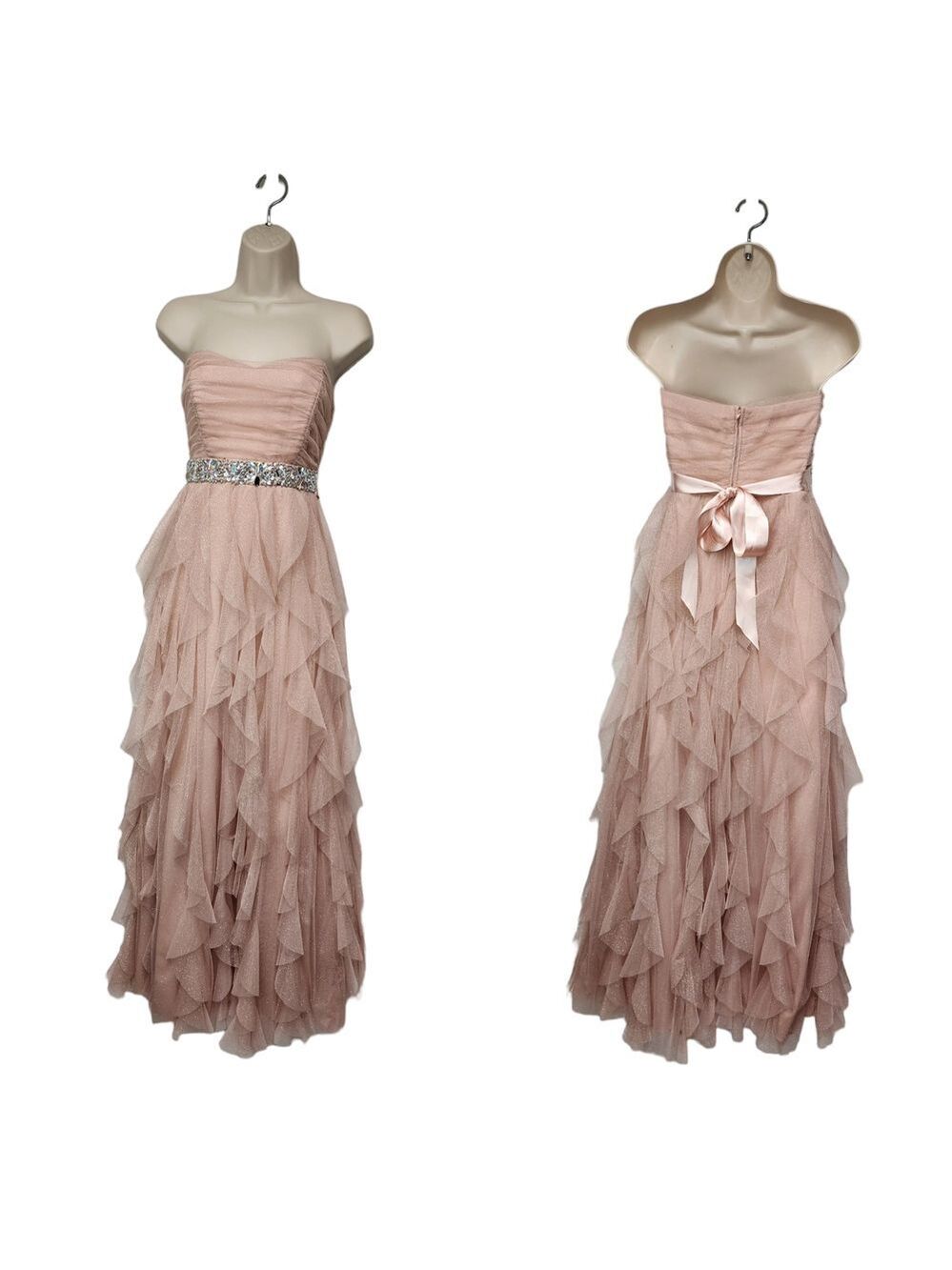 Nights By Teeze Me Glittery Pink Sleeveless Strapless Gown Size 5